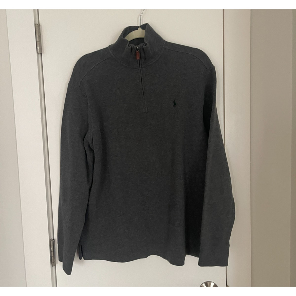 Polo Ralph Lauren Sweater Men XL Gray Estate Rib 1/4 Zip Pullover Logo Pony